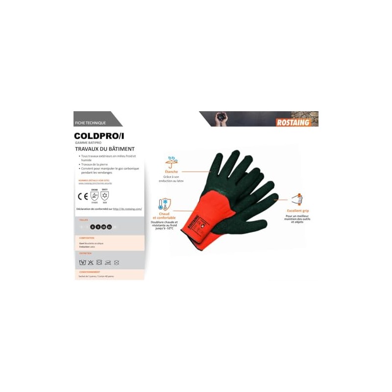 Rostaing coldpro/IT10 Gloves, Orange/Black, 10