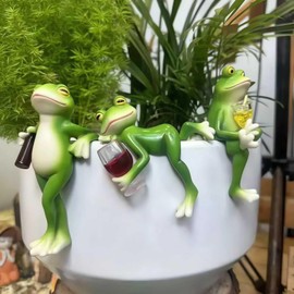 Lgkxn Set of 3 Tipsy Frog Figurines Plant Hangers Decorations for Pots, Miniature Frog Statue Outdoor Women Gifts Frog Garden Decor Planter Pot Hugger for Flower,Yard,Lawn Ornament