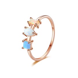 SILBERTALE Opal Rings Solitaire Ring Silver 925 Small Simple Solitaire Birthstone Women's Rings Silver Rings Promise Memoire Promise Rings Stacking Rings