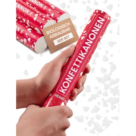 10 Confetti Cannons Hearts White for Wedding - Made of Biodegradable FSC Confetti - Easy and Safe - 5-8 m Confetti Beam - White