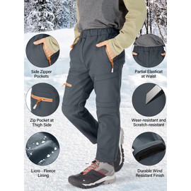 linlon Kids Boy's Snow Waterproof Pants Youth Fleece Lind Hiking Softshell Warm Insulated Ski Trousers,9056-Gray-XL (9-10Years)