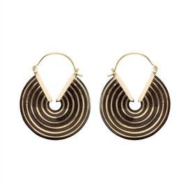 81stgeneration Women's Gold Brass Wood Disc Earrings Aztec Egyptian Drop Earrings, Wood
