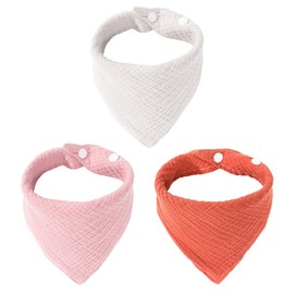 WUSJCOF 3 Stück Dreieckstuch für Babys, rosa, weiß und rot, super wasserabsaugend, 100% Baumwolle, Babytach mit 4 verstellbaren Knöpfen, geeignet für Babys und Mädchen