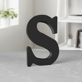 Aruatu 6 Inch Black Wood Letters for Wall Decor - Unfinished Decorative Standing Slices Sign Board Decoration for Craft Home Party Projects (S)