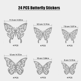 Tianorcan 3D Butterfly Wall Stickers 24 PCS 2 Styles 3 Sizes DIY Stickers, Butterfly Decorations Removable Wall Stickers for Home Room Decor (Silver)