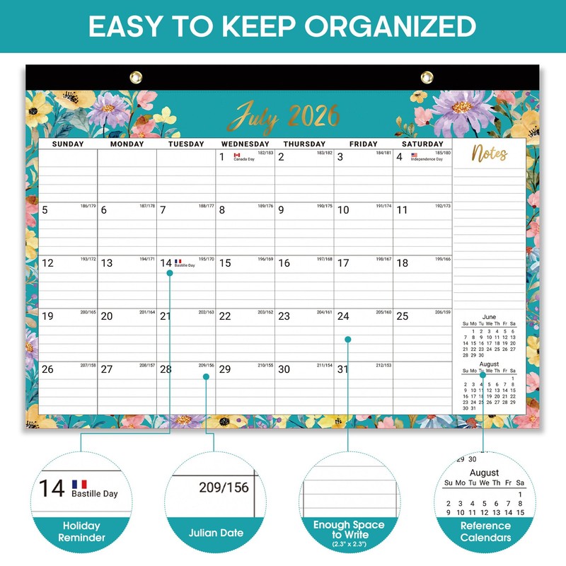 Taja Desk Calendar 2026-2027, Jul 2026-Dec 2027, 18-Month, 17" x
