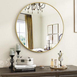 VooBang VooBang Gold Round Bathroom Mirror, 20 inch Circle Mirror, Round Wall Mirror with Simple Metal Frame, Modern Round Hanging Mirror for Bathroom, Hallway, Living Room, Gold Frame