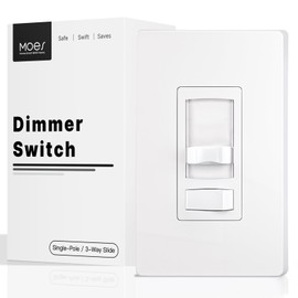 MOES Dimmer Light Switch, 3 Way & Single Pole Dimmable for LED, CFL, Incandescent, Halogen, 600Watt Max, ON/Off with Dimming Slide for Bedroom Hallway, No Neutral Wire Required
