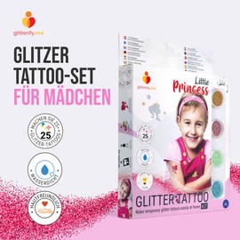 Little Princess - Girls Temporary Glitter Tattoo Set for Kids - Cosmetic Quality, Made in EU