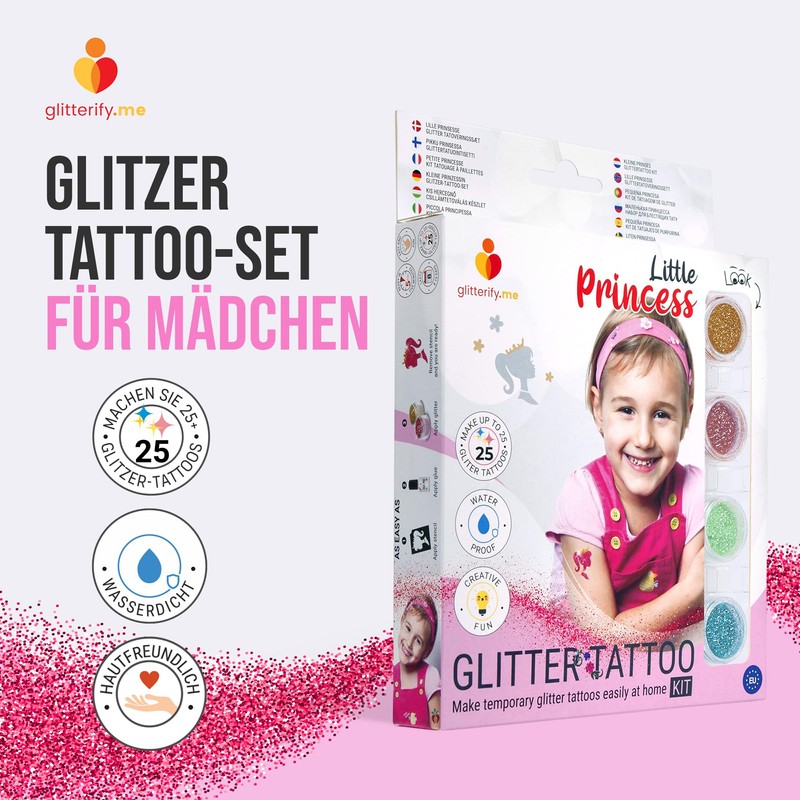 Little Princess - Girls Temporary Glitter Tattoo Set for Kids
