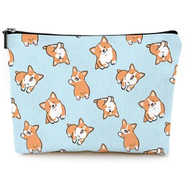 Givotin Small Makeup Bag for Purse Cute Canvas Waterproof Cosmetic Bags for Women Zipper Travel Toiletry Pouch, Corgi Makeup Bags, Size: 10"W x 7"H. Hold All Your Necessities, Corgi Cosmetic Bags