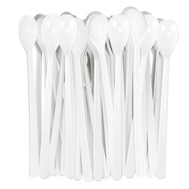 Fansunta 50pcs Extra Long Duty Plastic Spoons, 7.3 Inch Sturdy Disposable Ice Cream & Milkshake Spoons for Tall Glasses, Bubble Tea, Cocktails, Floats - Commercial, Cafes, Party Supplies (White)