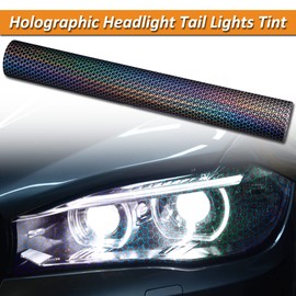 AuMoHall 1 Roll Black Holographic Laser Headlight Taillight Tint Honeycomb Graphic Chameleon Tail Light Lamp Cover Film Car DIY Self Adhesive Tint Film Sheet, 11.81'' x 78.74''