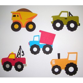 Boys Trucks Tow Truck Dump Truck Tractor  Paper Die Cut Scrapbook Embellishment