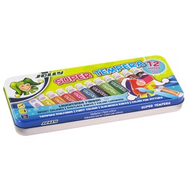 JOLLY Super Tempera Paint Paints - 12 Bright and Rich Colours - Undiluted or Water Can Be Used on All Materials