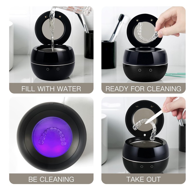 AMDISI Ultrasonic Retainer Cleaner Machine Denture Cleaning Pod Portable Night