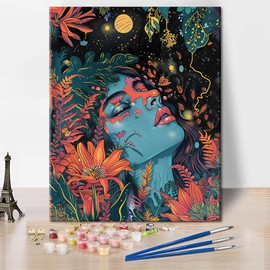 TISHIRON Paint by Numbers for Adults Beginner,Abstract Portrait of Women Oil Painting Vibrant Colors and Blossoming Flowers Paintting by Numbers Kits for Home Decor 16 * 20 inch