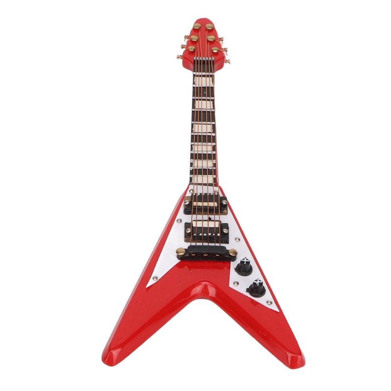 Red Miniature Electric Guitar Replica Wooden Mini Musical Instrument Model