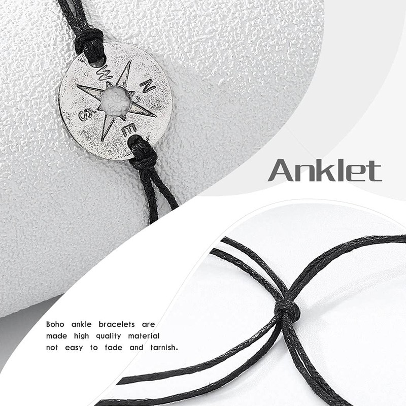 Handcess Boho Anklet Double Anklet Silver Turtle Ankle Bracelets Braided