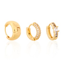 Mikovivi 3 Stk Kleine Goldcreolen, Klobige Kupfer Huggie Ohrringe im Stapel für Mehrere Piercings Schmuckset Geschenk für Damen