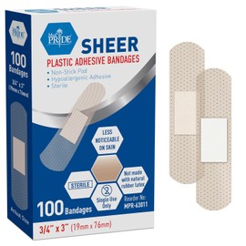MED PRIDE Curitas Sin Látex De 3/4” X 3” Para Niños Con Piel Sensible, 100 Curitas Transparentes Con Almohadilla Antiadherente Y Tiras Adhesivas Hipoalergénicas De Primeros Auxilios 3/4” X 3”