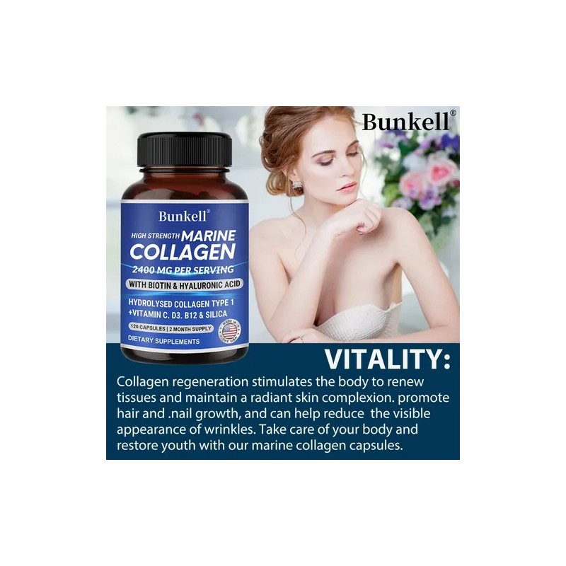 Cápsulas De Colágeno Marino Bunkell 2400 Mg Con Biotina