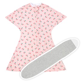 SleepingBaby Zipadee-Zip Transition Swaddle (Cherries, Small for 4-8 Months) and Snuggle Strap (Grey, One Size) - Wearable Baby Blanket and Accessory for Easy Diaper Changes - Polyester, Spandex