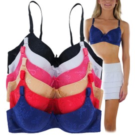 ToBeInStyle - Pack de 6 sujetadores acolchados con detalle de encaje frontal para mujer, Floral suave y mariposa - 38c, 38C