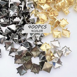 lacitycover Square Spike Studs,4 Color Nailheads DIY Metal Punk Spikes Leathercraft Spike Rivets(400 pc)