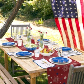 Independence Day Table Runner 13 x 72 Inches, Kitchen Table Runner Red Star American Fireworks Patriotic Dresser Scarf /Cabinet/ Dinning Table Decor