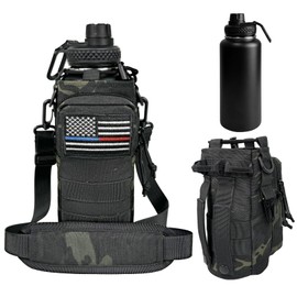 AIKOTOO 32 oz Insulated Water Bottle Stainless Steel with Sleeve - Military Metal Water Jug, For Gym Workout Hiking, Camo Black Water Bottle Pouch