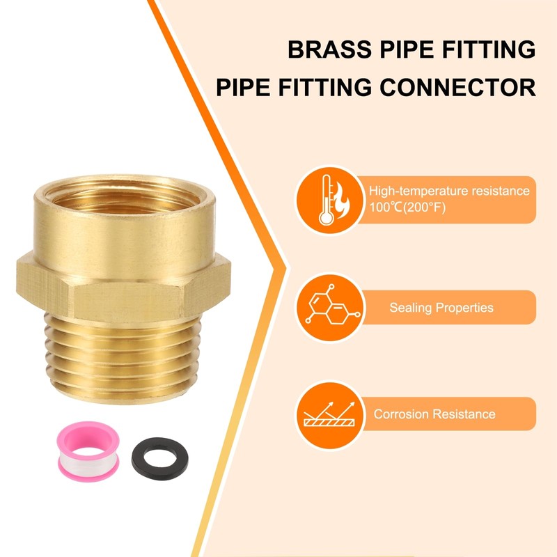 sourcing map 2Pcs Brass Pipe Fitting, 1/2" G Female ×