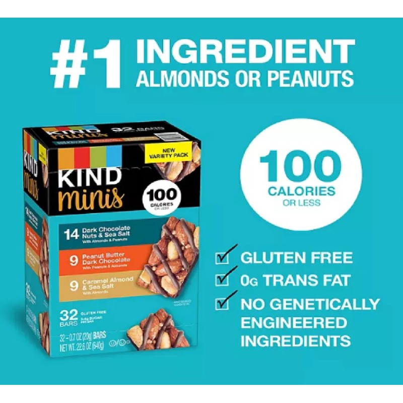 KIND Snacks Mini Nut Bar, Variety Pack, 32 ct.