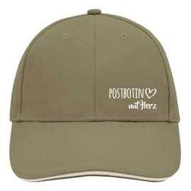 HUURAA Cappy Hat Postbotin with Heart Unisex Cap with Motif for the Greatest People Gift Idea for Friends and Family, Olive/Beige