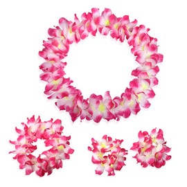 Clyhon Hawaiian Garland Party Wreath Hawaiian Decorative Wreath Flower Chains Hawaiian Skirt Hair Band Chain Bracelets Grass Skirt Party Costume Accessory for Cheerleading Theme Parties Birthday