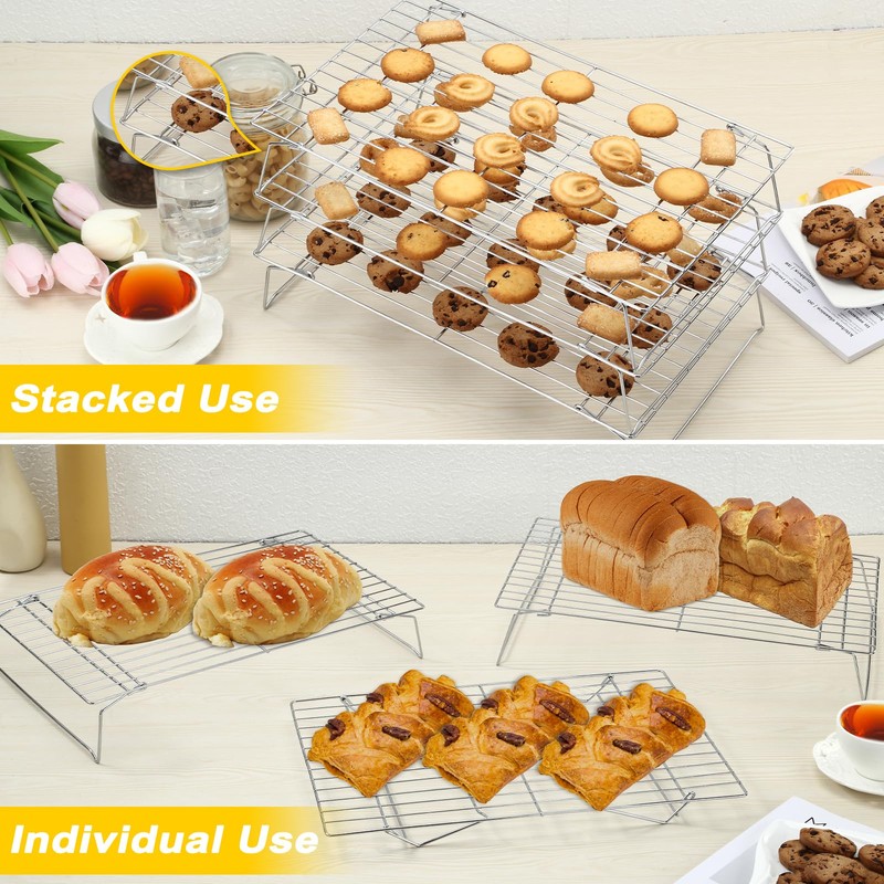 Hunnycook Cooling Racks - 10 * 16 Inch 3PCS Stackable