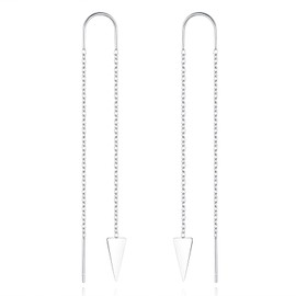 CHASELOV Threader Earrings for Women, Hypoallergenic Chain Earrings, Triangle Dangle & Drop Earrings, Versatile Double Piercing Design, Gift for All Occasions (Silver)