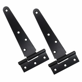 SUL Gate Hinges, Weather & Rust Proof Black Powder Coated Tee Strap Black Door Hinges, Heavy Duty Tee Hinges with Screws for Barns Door Gates, Shed Doors Hinges, Garden Storage Rooms – 2pk (200mm)