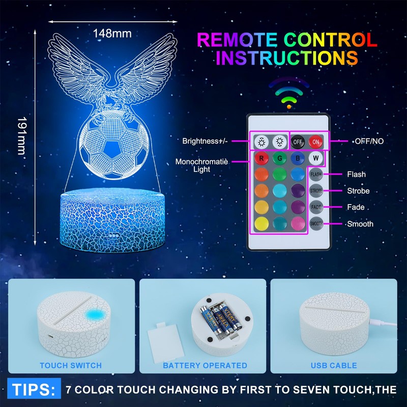UneedMe Football 3D 7 Colours Night Light with Touch Switch