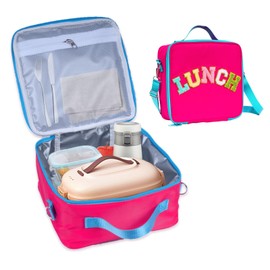 Lanynne Insulated Lunch Bag with Exterior & Interior Pockets, Nylon Material with Adjustable Shoulder Strap, for Travel, and Picnics (Rosy Red)