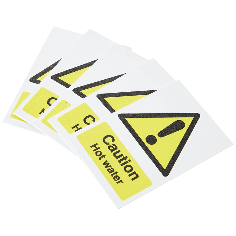 Seco Caution Hot Water Sign, 50mm x 75mm (Pack of
