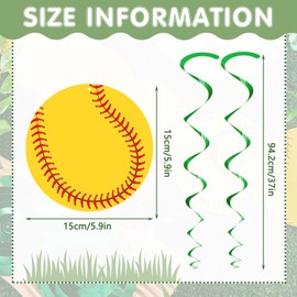 30 Pieces Softball Party Decoration Swirls Sports Hanging Swirl Decorations Birthday Party Supplies Sport Theme Ceiling Streamers for Softball Fans Club