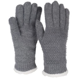 styleBREAKER 09010040 Women's Warm Winter Gloves with Rice Grain Pattern and Fleece, Thermal Knitted Gloves, Finger Gloves, gray