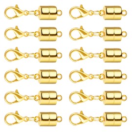 SUTQIGUI Magnetic Necklace Jewelry Clasps and Closures with Lobster Clasp, 14K Gold Magnetic Jewelry Clasps for Necklaces, Bracelet Necklace Extenders for Women (12PCS)