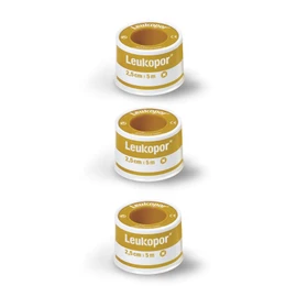 Leukopor Paper Dressing Tape - Ultra-Thin Microporous Tape for Long Lasting Adhesion and Dressing Fixation - 5cm x 2.5cm Roll - 3 Pack