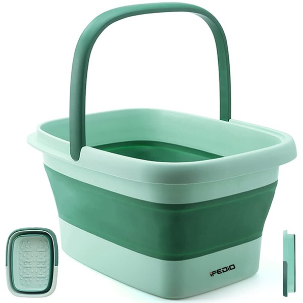 iFedio Collapsible Foot Bath Basin,Foot Soak Tub with Handle,Foot Tub for Soaking Feet,Pedicure Foot Bucket with Massage Acupoint for Washing Soaking Feet,Collapsible Bucket for Cleaning Mop（Green）