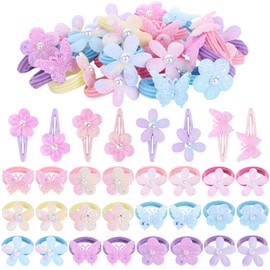 32 Pcs Toddler Sparkly Hair Ties Hair Clips for Girls Baby Hair Bows Flower Elastics Baby Hair Ties Ponytail Colorful Bow Hair Clip Cute Flower Scrunchies Hair Accessories