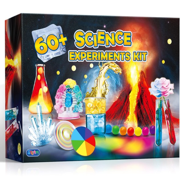 UNGLINGA 60+ Science Experiments Kits for Kids Age 4-6-8-12 Boys Girls Toys Gifts Science Lab STEM Activities Educational Project with Chemistry Set, Crystal Growing, Erupting Volcano, Magic Colour