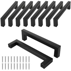SENENQU 10 Pack Kitchen Cupboard Handles, 128mm Hole Center Stainless Steel Kitchen Door Handles, 140mm Length Square Drawer Cabinet Handles with Screws for Bathroom Wardrobe
