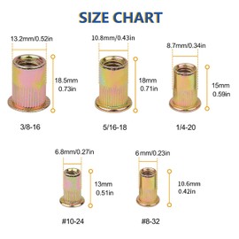 100PCS-Rivet Nuts,5/16"-18Carbon Steel UNC Rivet Nut Assortment Kit, Flat Head Threaded Insert Nutserts Assort(5/16"-18